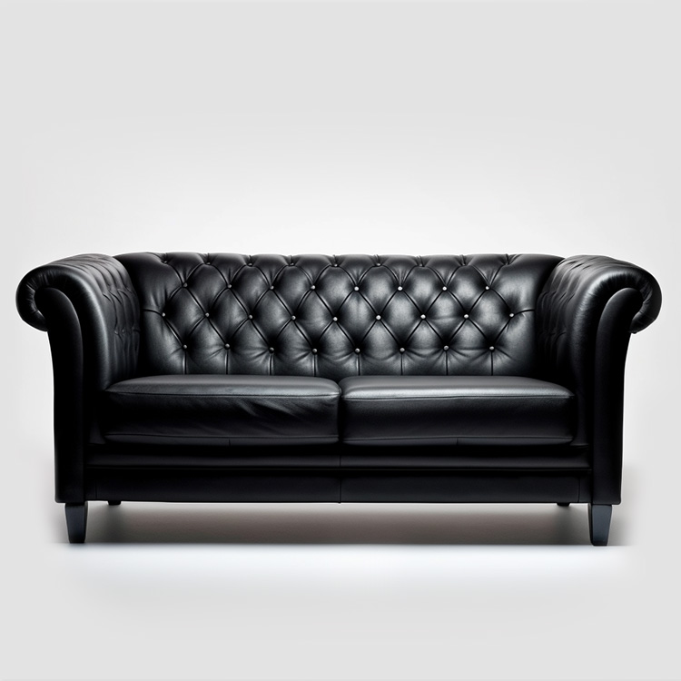 French vintage leather black sofa