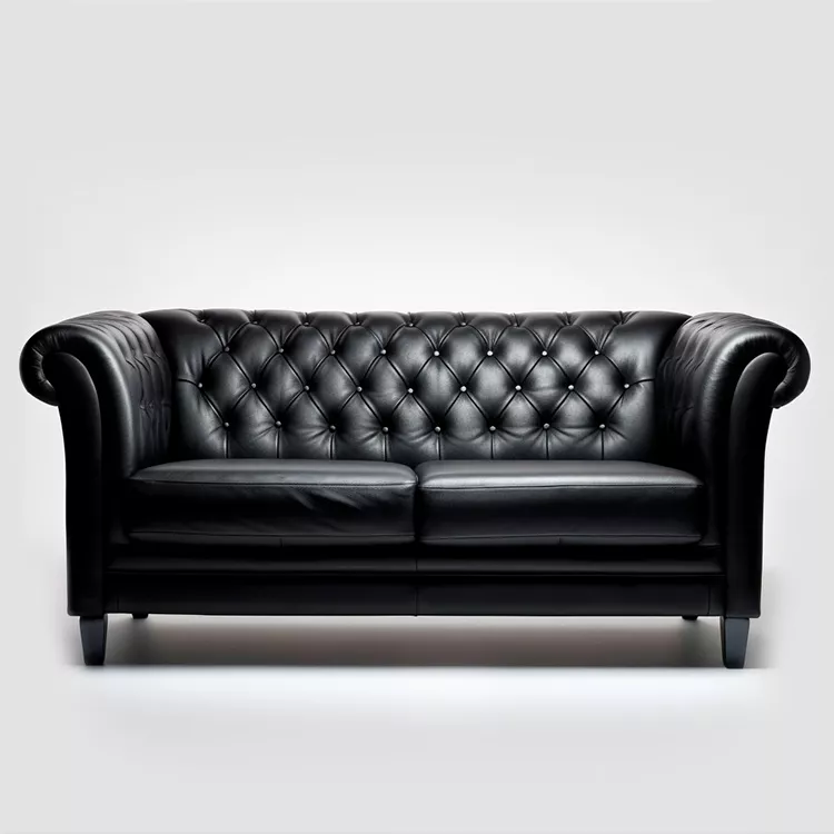 French vintage leather black sofa